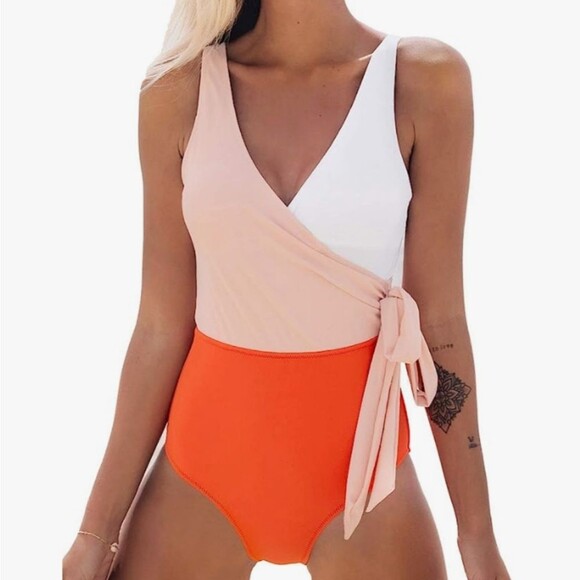 Color Block One Piece Side Tie Swimsuit NWOT - Picture 1 of 4
